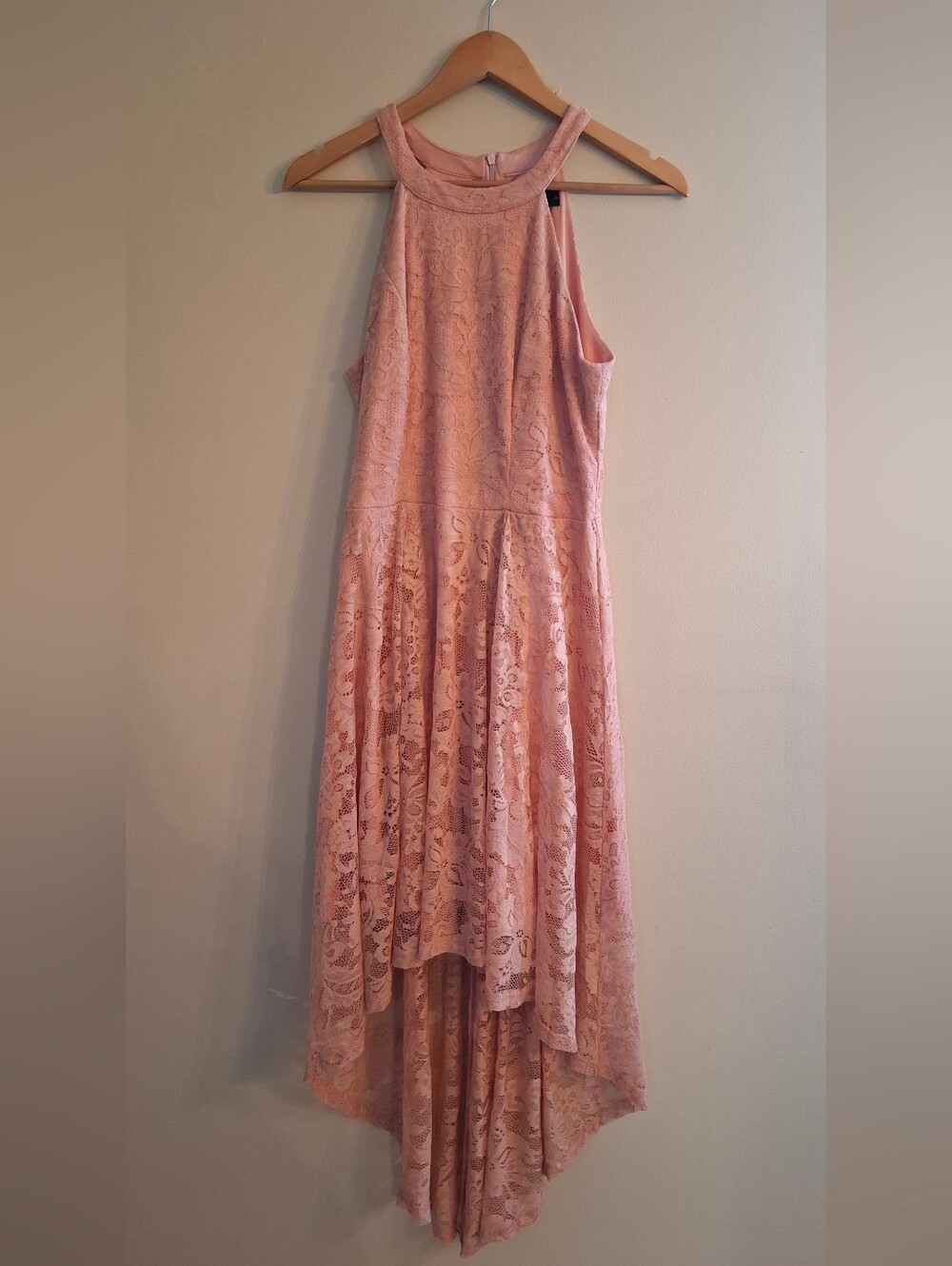 Blush Pink Lace Dress High Low Hem Romantic Feminine Ethereal Fairy Coquette L